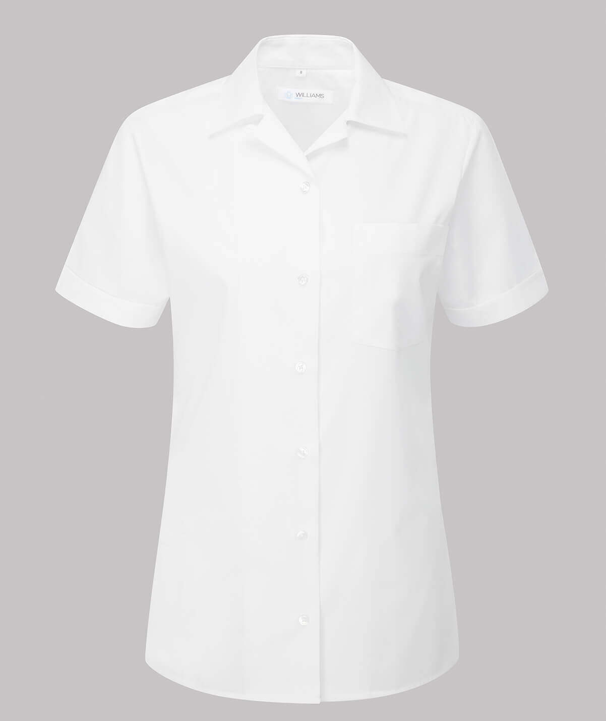 Ladies Classic Revere Collar Short Sleeve Blouse White